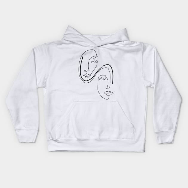 One line art of two faces Kids Hoodie by thecolddots